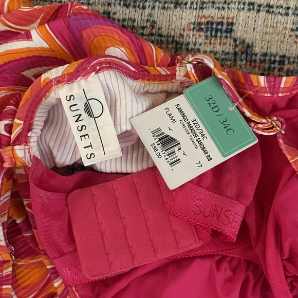 Sunsets Flamingo Paradise Sandbar Rib Forever Tankini SZ 32D NWT - Picture 4 of 4